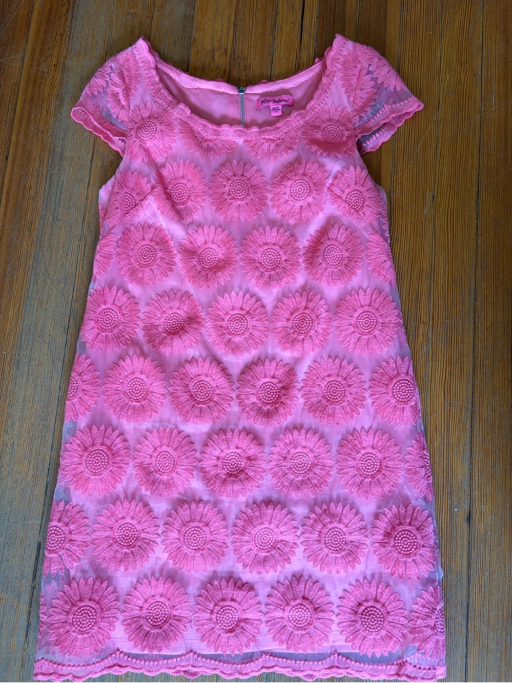 Betsey Johnson Pink Floral Lace Shift Midi Dress